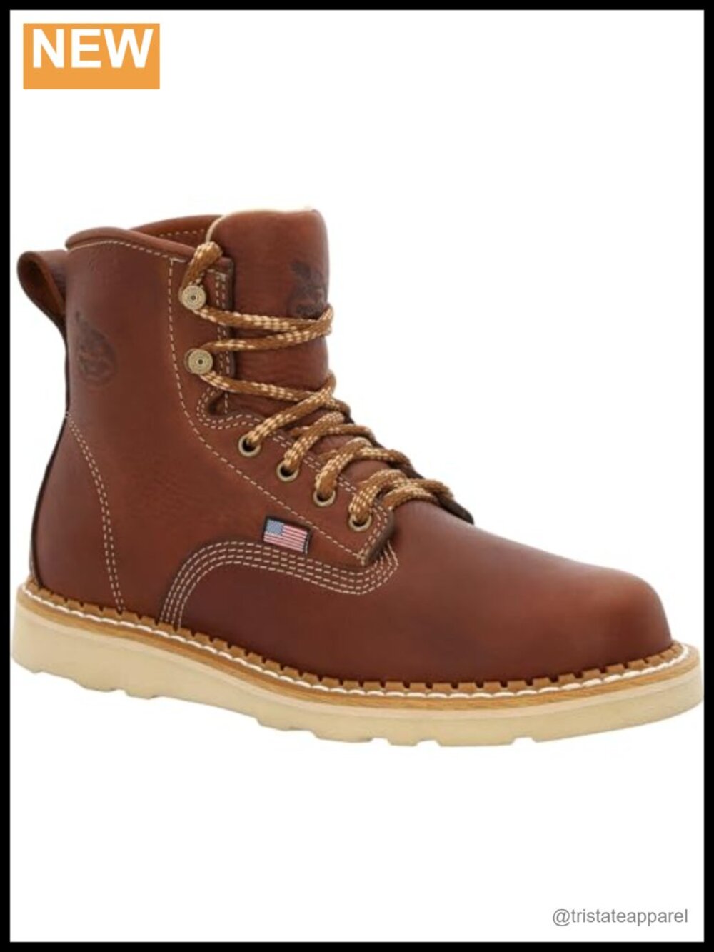 Leather Wedge Work Boots Round Toe Lace Up 6 Inch